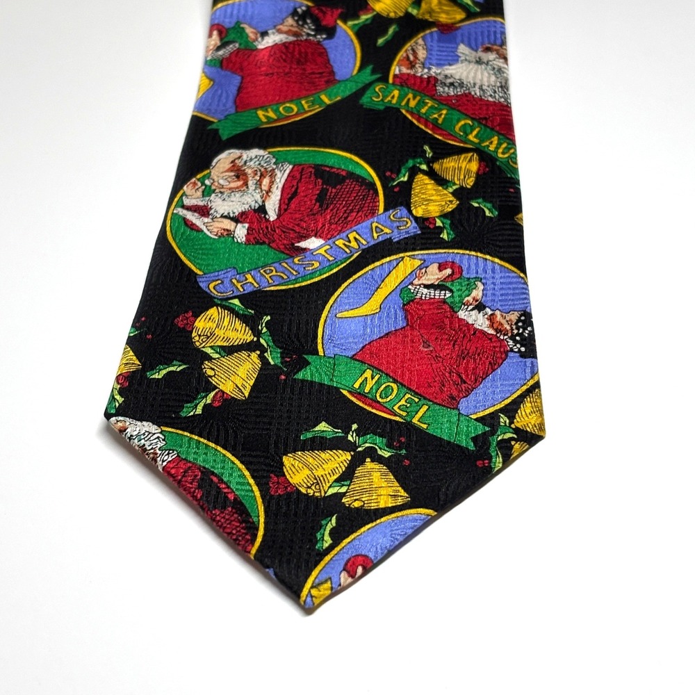 Addiction Christmas Necktie Mens OS Black Silk Excellent Santa Noel Holiday